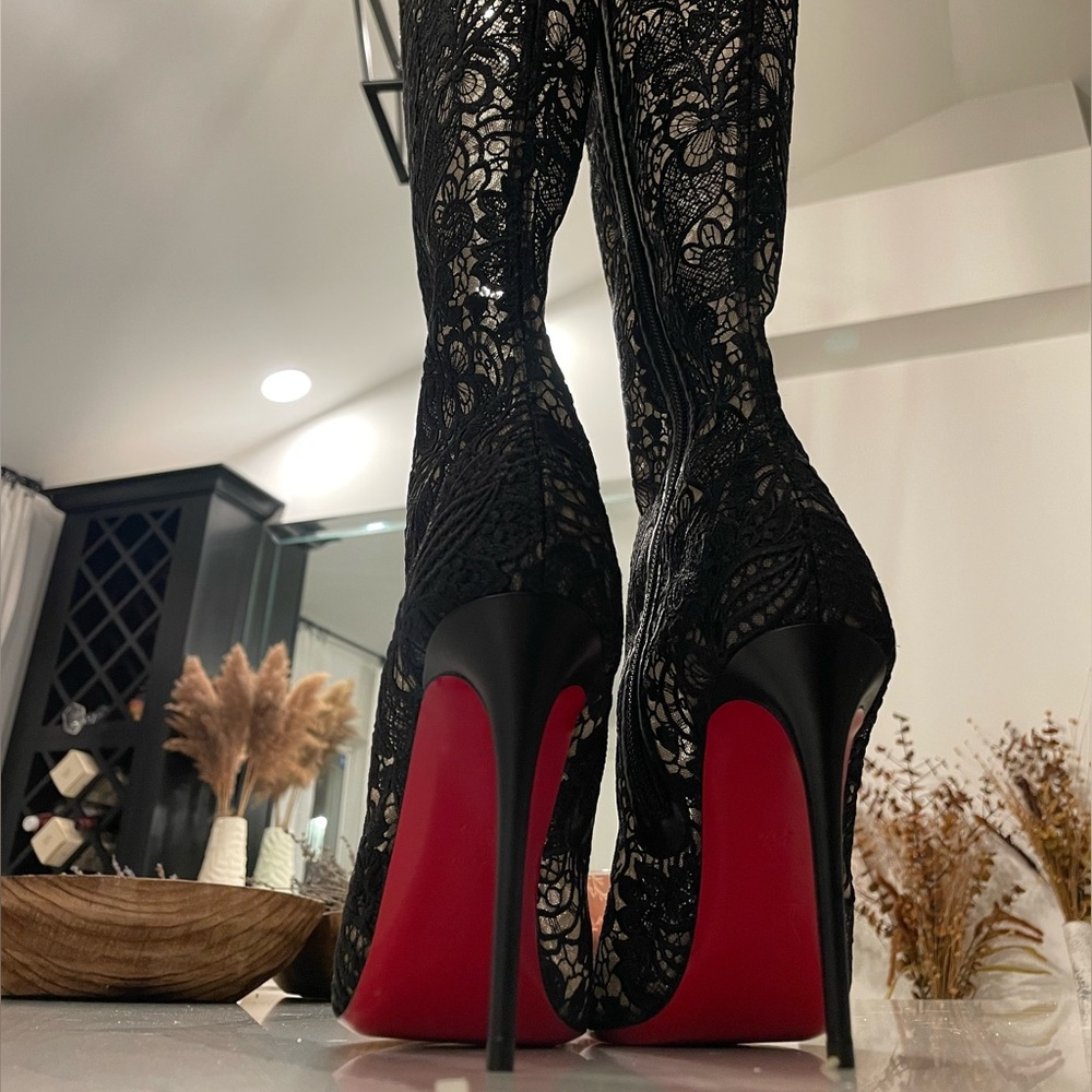 CHRISTIAN LOUBOUTIN New Tennissima Net Lace Red Sole Boot, Black